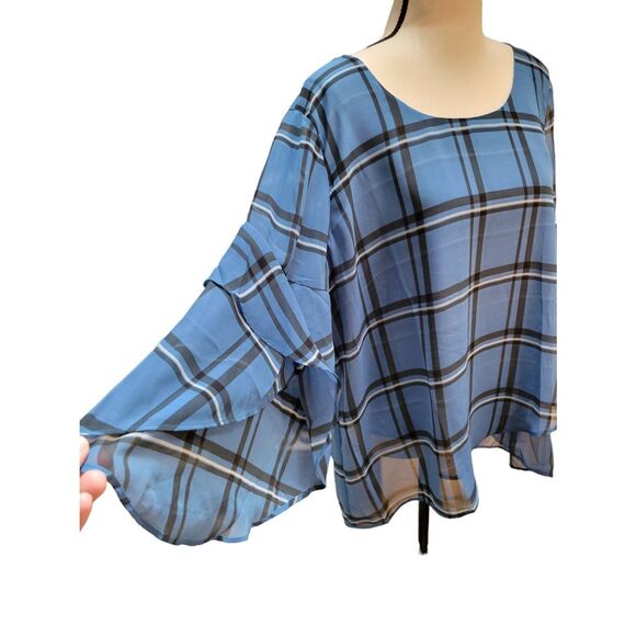 Style & Co Sz L Blue Mod Plaid Crossover Top New - Picture 5 of 7
